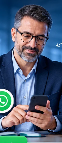 Especialista em dados corporativos consultando informações em um celular