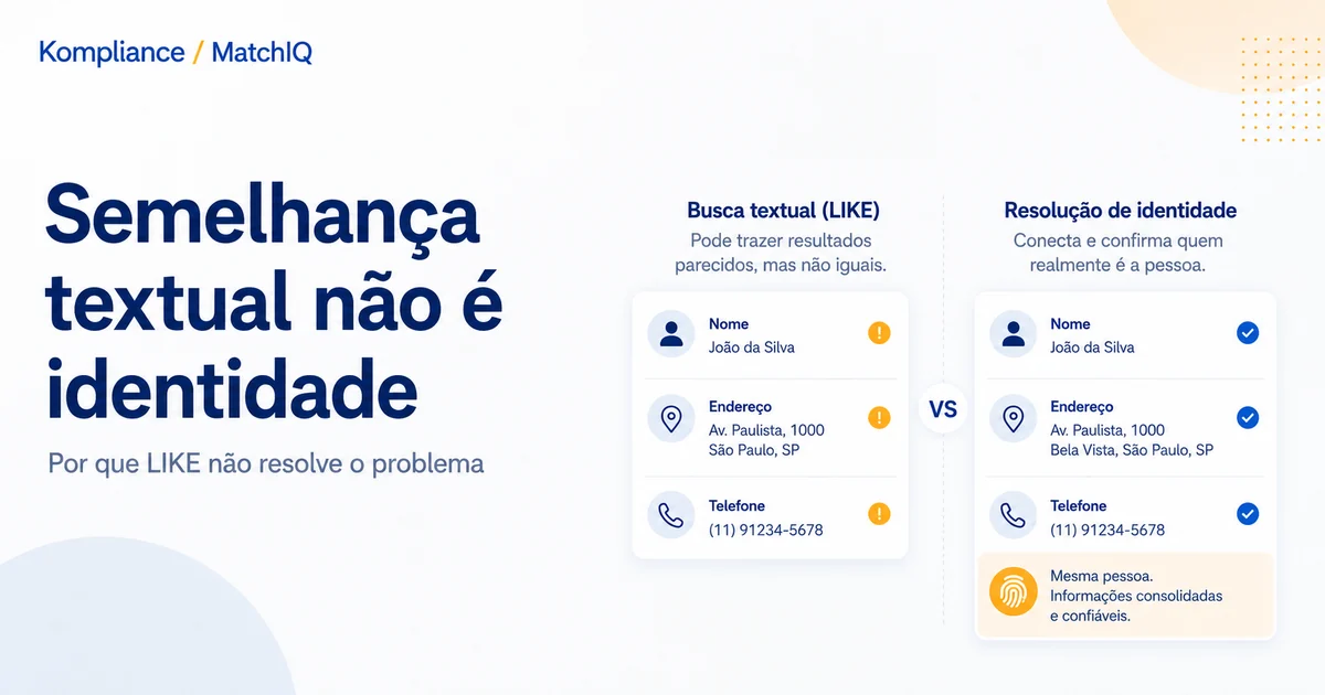 Comparação entre busca textual por LIKE e resolução de identidade.